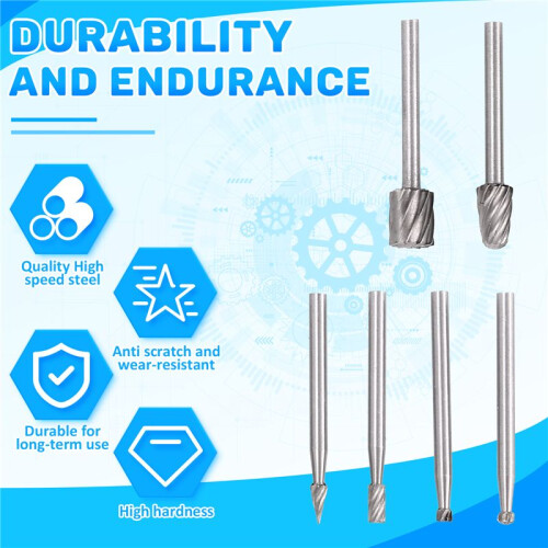 6PCS HSS Rotary Multi Tool Burr Routing Router Bit Mill Cutter Attachment for 2