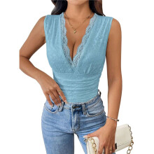 Women'S See Through Lace Bodysuits Sleeveless Deep V Neck Body Suits Light  L
