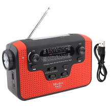 Kortbølgeradio med solenergi og krankopladning, USB-opladning LED-lommelygte SOS-alarm Vejralarm Nødradio FM AM SW-modtagelse Hænder