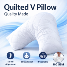 Quilted V Pillow Hollowfiber Plumped Neck Back Maternity Support Cushion 74x34cm