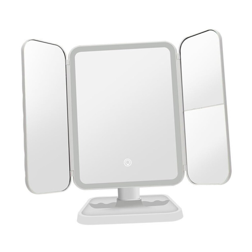LED Makeup Mirror with Lights Folding Vanity Travel Mirror for Home and Beauty Use White