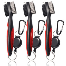 Golf Club Groove Cleaning Brush with Retractable ZipLine and Carabiner, 3 Pack Red for Men Women