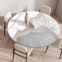 Round Tablecloth with Elastic Fit, NonSlip Marble Pattern Waterproof Washable Cover for Dining, Outdoor, Garden, 60cm