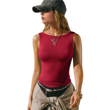 Women'S Summer Slim High Elastic Sleeveless Sports Vest Red M