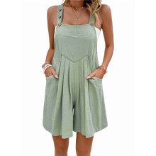 Solid Color Short Overalls Light Green M