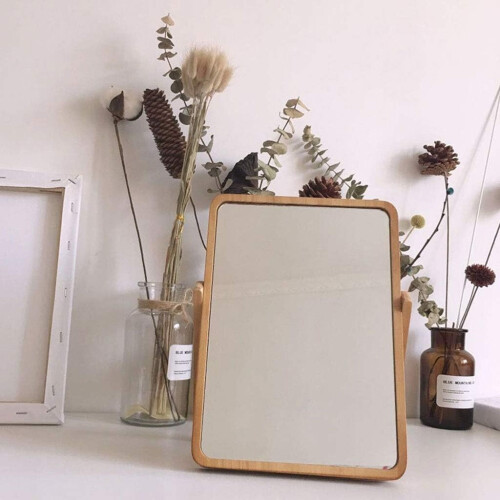 Vanity Mirror with Adjustable Wooden Frame, Foldable Desktop Makeup Mirror for Bedroom 1