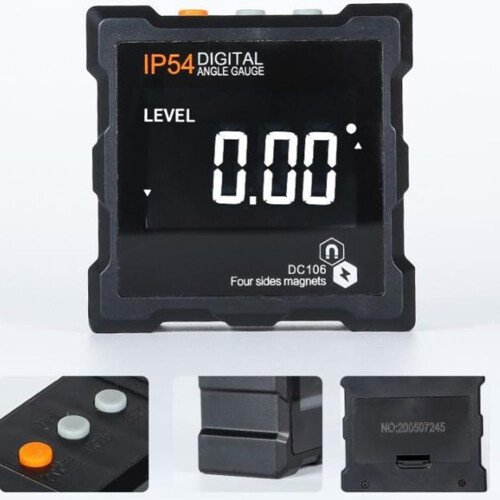 Digital Inclinometer 0.1 Accuracy IP54 Waterproof Angle Finder with Backlit LCD for Construction Black 1