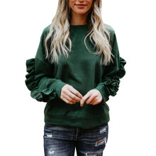 Damtopp Casual Rund hals Långärmad Pullover Elegant och elegant Enfärgad Blus Lös passform för vardagsbruk Bekvämt och mjukt Andningsbart Tyg