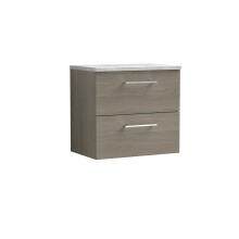 Balterley Level 600mm Wall Hung 2 Drawer Vanity Unit with Laminate Worktop for Stylish Compact Bathroom Storage - Solace Oak