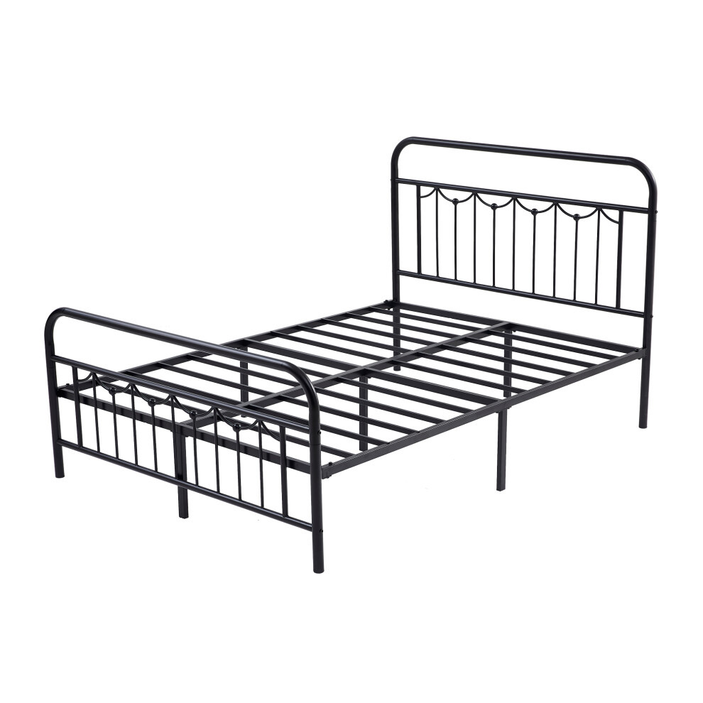New Mcc Metal Bed Frame W/Headboard, Footboard, Slatted Bed Base&Underbed Storage Space Frankie Double Black