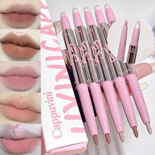 Lip Liner Set Waterproof Longwear 5 Colors Nude Velvet Matte with Precision Slim Tip and Brush