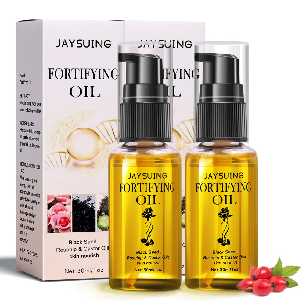 Black Facial Oil Serum With Organic Castor And Rosehip, Seed Oil Moisturizer For Deep Hydration 30Ml X2