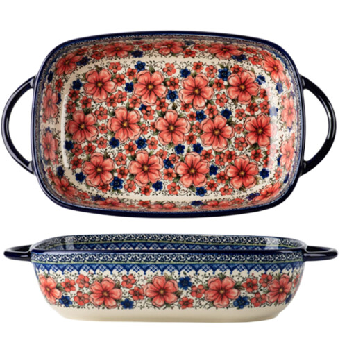 Ceramic Baking Dish 2Qt Rectangular Casserole Pan with Handles Easy Clean Oven and Microwave Safe
