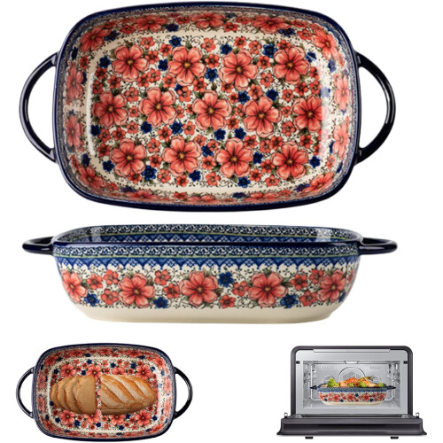 Ceramic Baking Dish 2Qt Rectangular Casserole Pan with Handles Easy Clean Oven and Microwave Safe 2