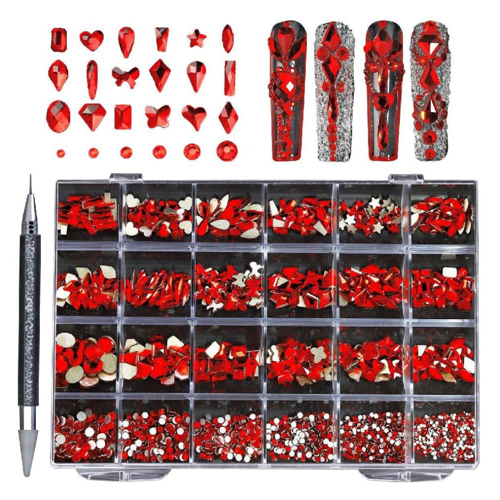 Nail Art Rhinestones Kit with Wax Pen, MultiShape AB Crystal Nail Gems for Acrylic Nails