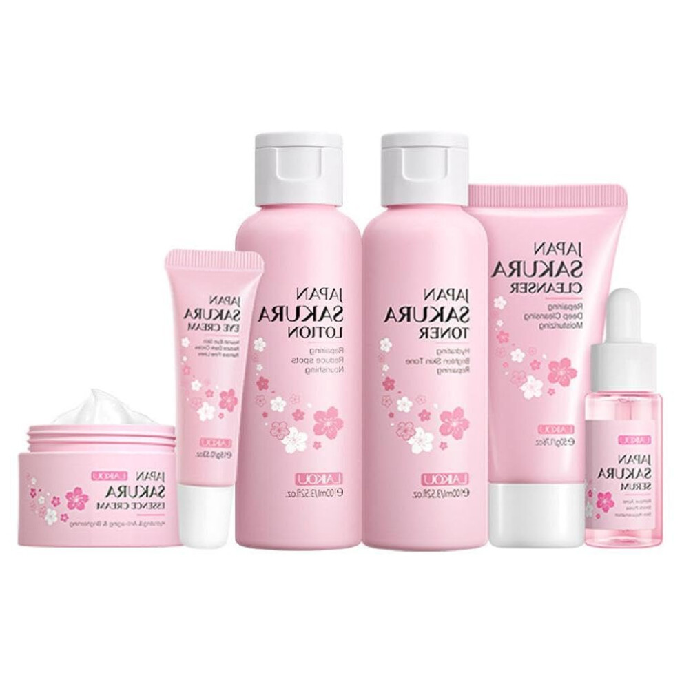 Sakura Skincare Set with Deep Hydration and Oil Control, 6 Piece Travel Skincare Kit