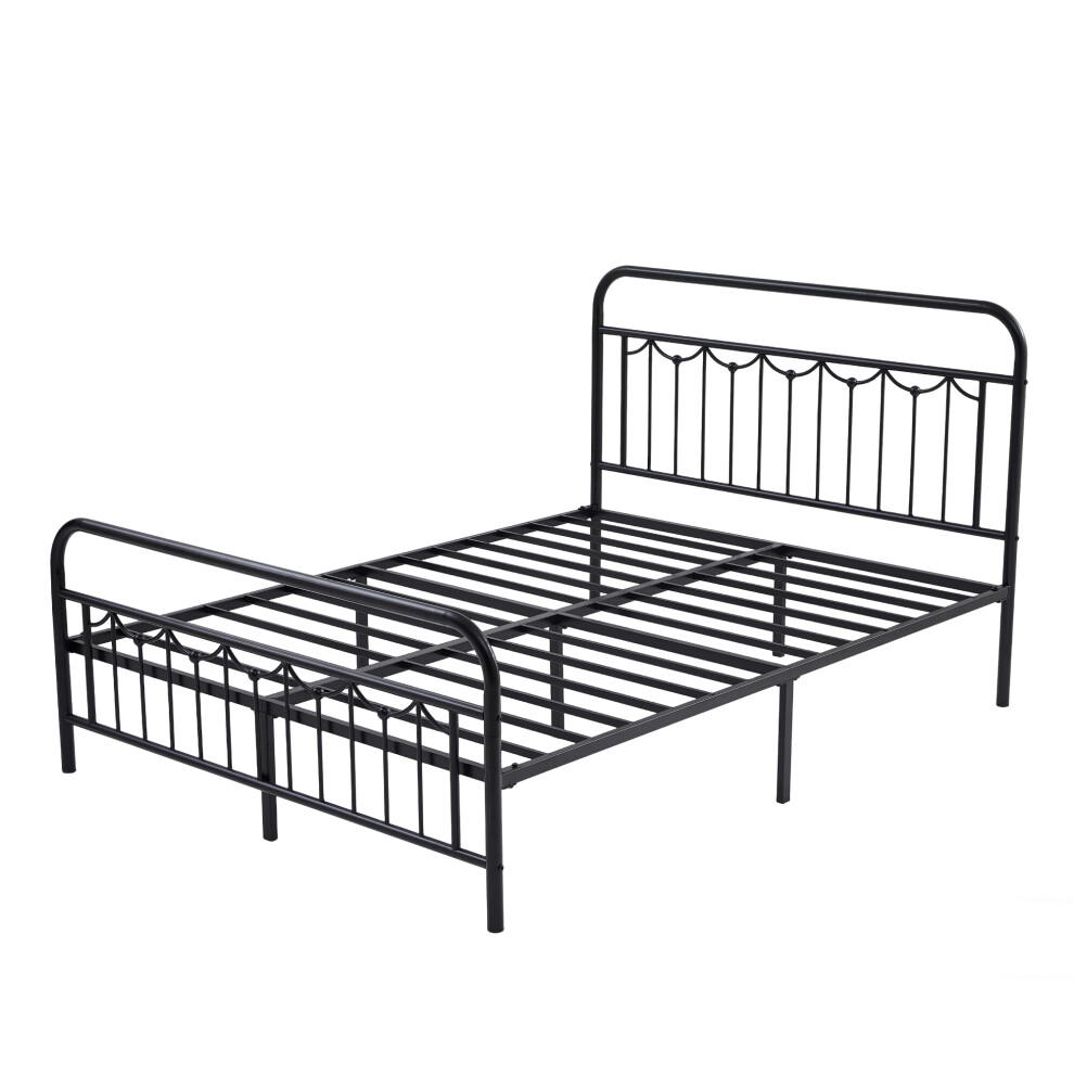 New Mcc Metal Bed Frame W/Headboard, Footboard, Slatted Bed Base&Underbed Storage Space Frankie King Black
