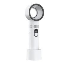 Multifuntional Digital Display Fan Outdoor Travel Handheld Bladeless USB Rechargeable Large Battery ABS White