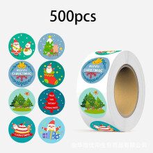 (Sticker D) 500 pieces/roll Cartoon Christmas theme gift labels Self adhesive paper Painting praise stickers Reward stickers Label stickers 3 types