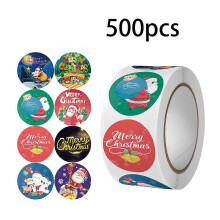 (Sticker C) 500 pieces/roll Cartoon Christmas theme gift labels Self adhesive paper Painting praise stickers Reward stickers Label stickers 3 types