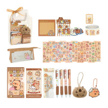 (Luxury model) 73/105/127Pcs Child School Supplies Set, Includes Small Notebook Note Paper Ballpoint Pen Stickers Keychain Bookmarks