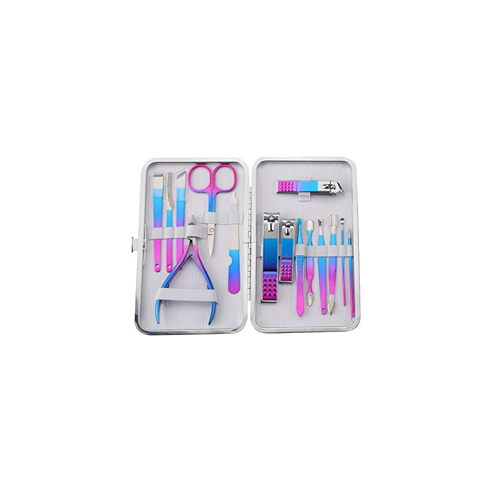 Nail Clippers Set 15pcs Titanium Stainless Steel Manicure Pedicure Kit with Precision Curved Blades