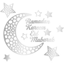 (Silver) Ramadan Decorations 2024, 3d Diy Eid Mubarak Self-adhesive Wall Stickers Art Decor, Ramadan Kareem Moon Star Acrylic Wall Decals