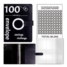(Black) Leather Budget Binner Planner with Clear Budget Pocket and Stickers Money Saving Planner Journal Notebook for Budgeting Purple
