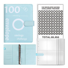 (Blue) Leather Budget Binner Planner with Clear Budget Pocket and Stickers Money Saving Planner Journal Notebook for Budgeting Purple