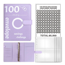 (Purple) Leather Budget Binner Planner with Clear Budget Pocket and Stickers Money Saving Planner Journal Notebook for Budgeting Purple