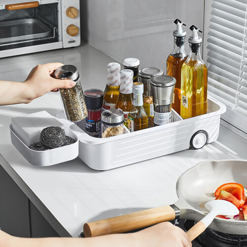 Under Sink Organizer for Customizable Kitchen Caddy, Non-Slip Telescopic Bath Tray Under Sink Storage Bin, Rolling Storage Bin for Kitchen Bathroom 2