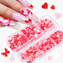 Valentine's Day Nail Glitter 3D Pink and White Holographic Heart Sequins UV Gel Acrylic 6 Grid