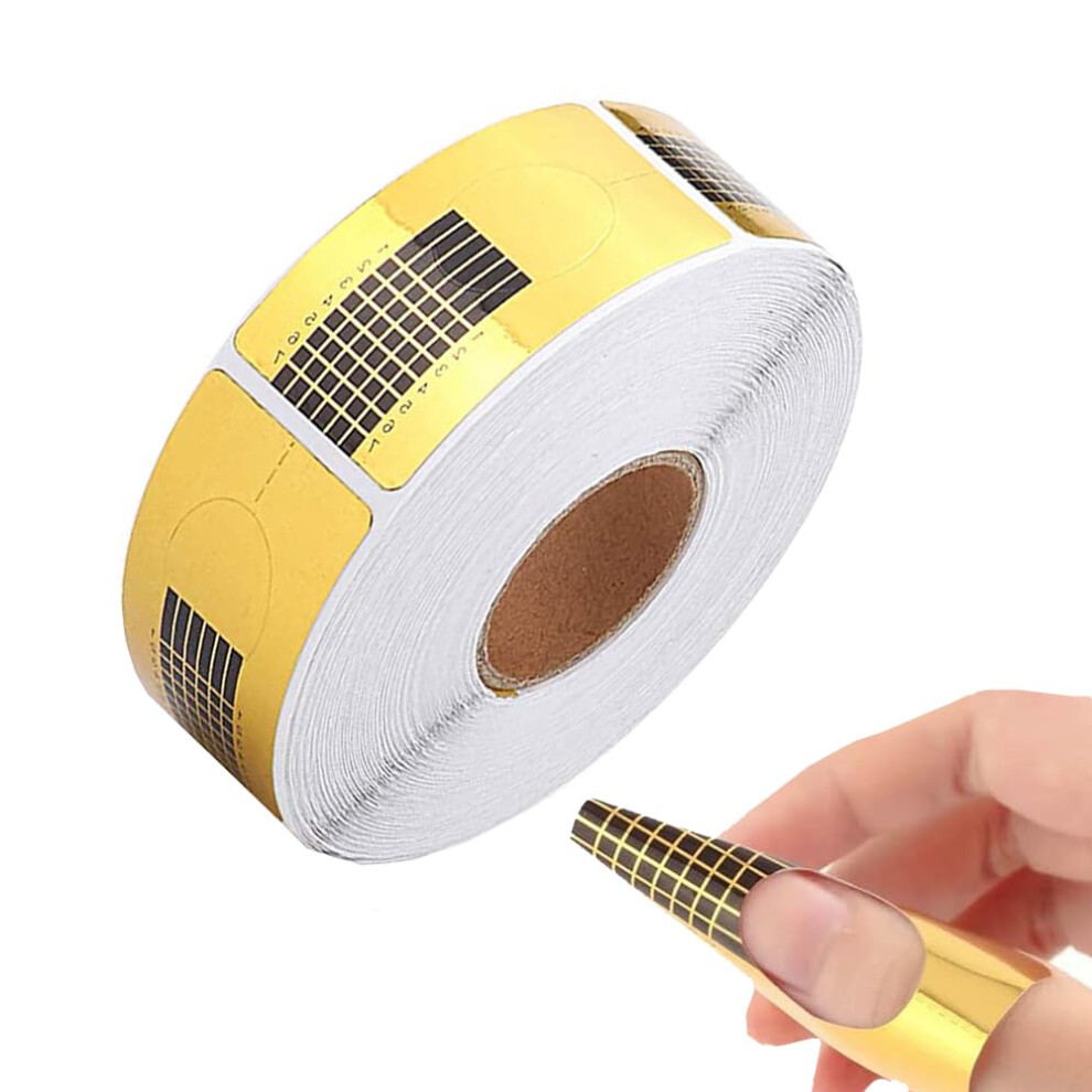 Gold 500Pcs Nail Extension Forms Roll For Acrylic And Polygel With Horseshoe Design For Salon