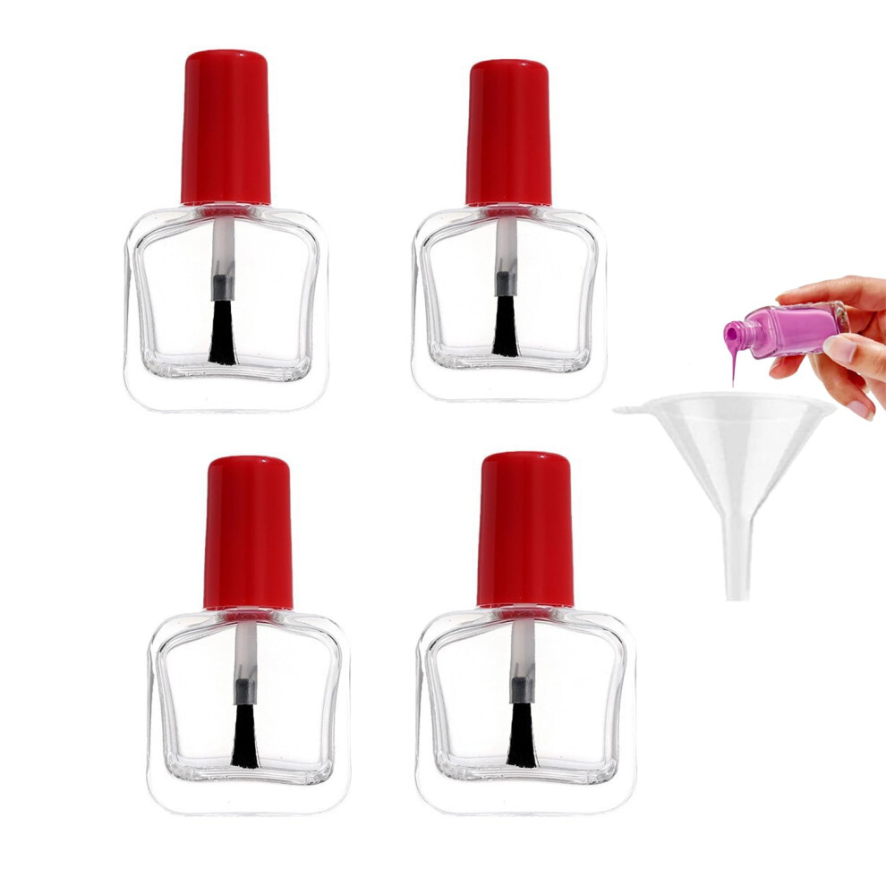 4 Pcs 10ml Empty Nail Polish Bottles with Brush, Refillable Glass DIY Containers with Funnel