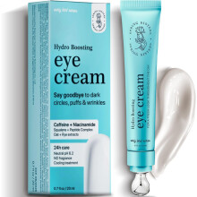 Under Eye Cream for Puffiness and Dark Circles with Caffeine, Niacinamide, Peptides and Zinc Roller