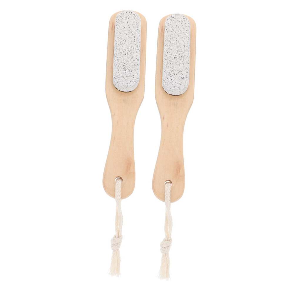 Wooden Foot Scrub Brush with Pumice, DualSided Exfoliating Pedicure Tool for Callus Removal