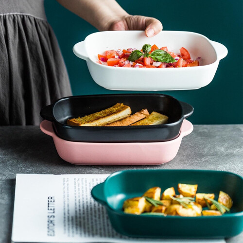 Ceramic Baking Dish with Double Handles Rectangular Pan for Lasagna Casseroles Oven to Table Black 1