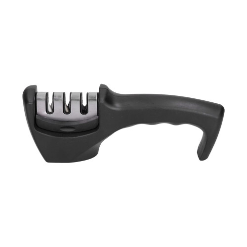 Knife Sharpener 3 Stage Manual Handheld Kitchen Tool for Straight and Serrated Blades Black
