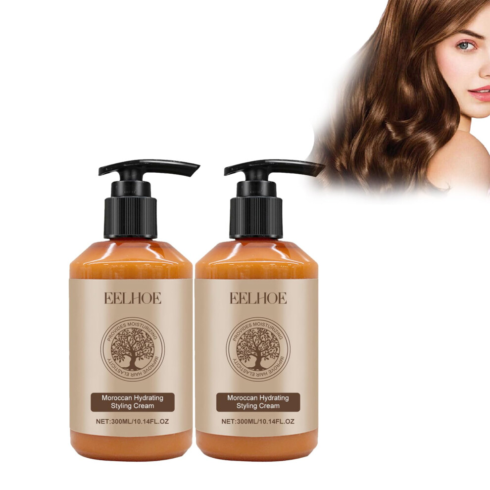 Moroccan Hair Styling Cream with Keratin for Curl Definition, Frizz Control and Volume Boost, 2Pcs