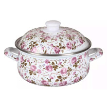 Cast Iron Casserole Dish with Lid, Enamel Coated Pink Floral, Ceramic for Gas & Induction, 4L & 2.8L Set