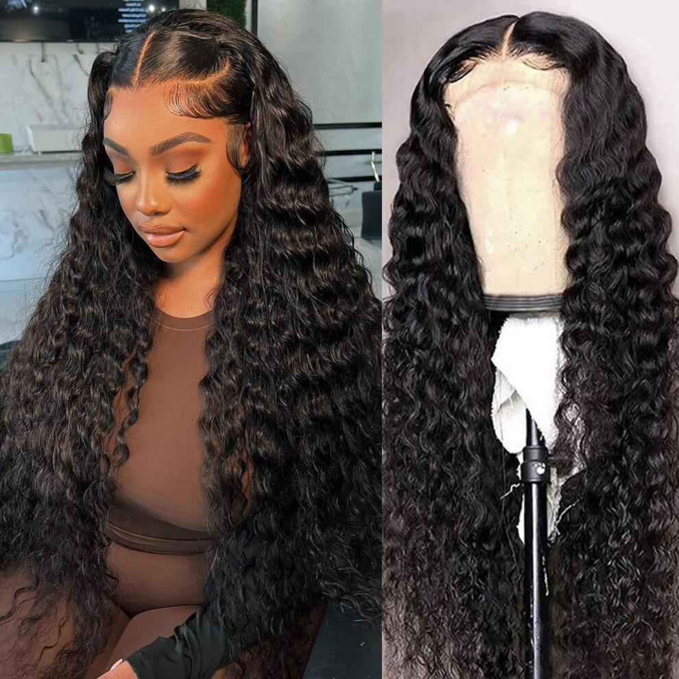 30 Inch Deep Wave Lace Front Wig Human Hair 13x6 HD Invisible Lace Glueless 180% Density with Baby Hair