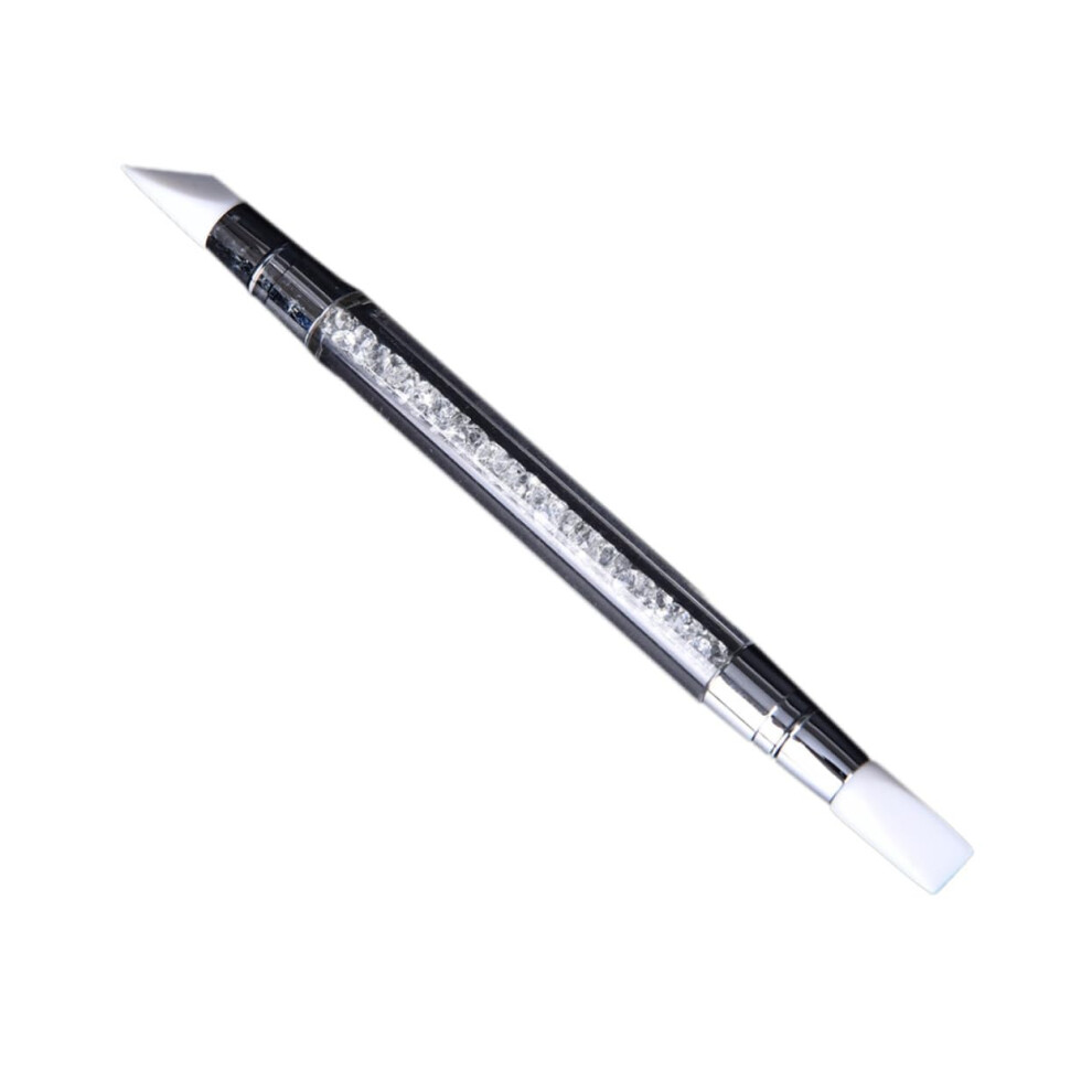 DualHeaded Silicone Nail Art Carving Pen with Rhinestone Acrylic Handle for DIY Manicure Designs