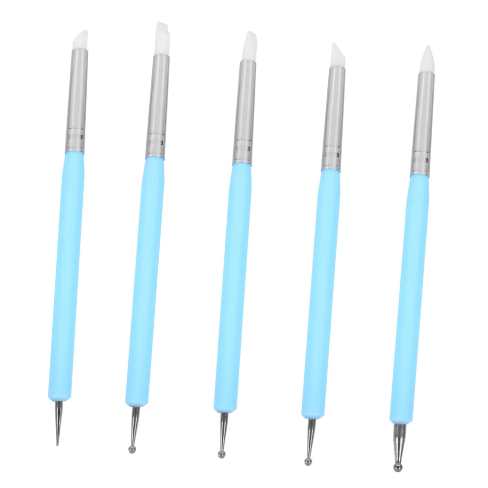 Blue Nail Art Brush Set With Dualended Precision Tips, Gel Pen Kit For Salon And Home Use