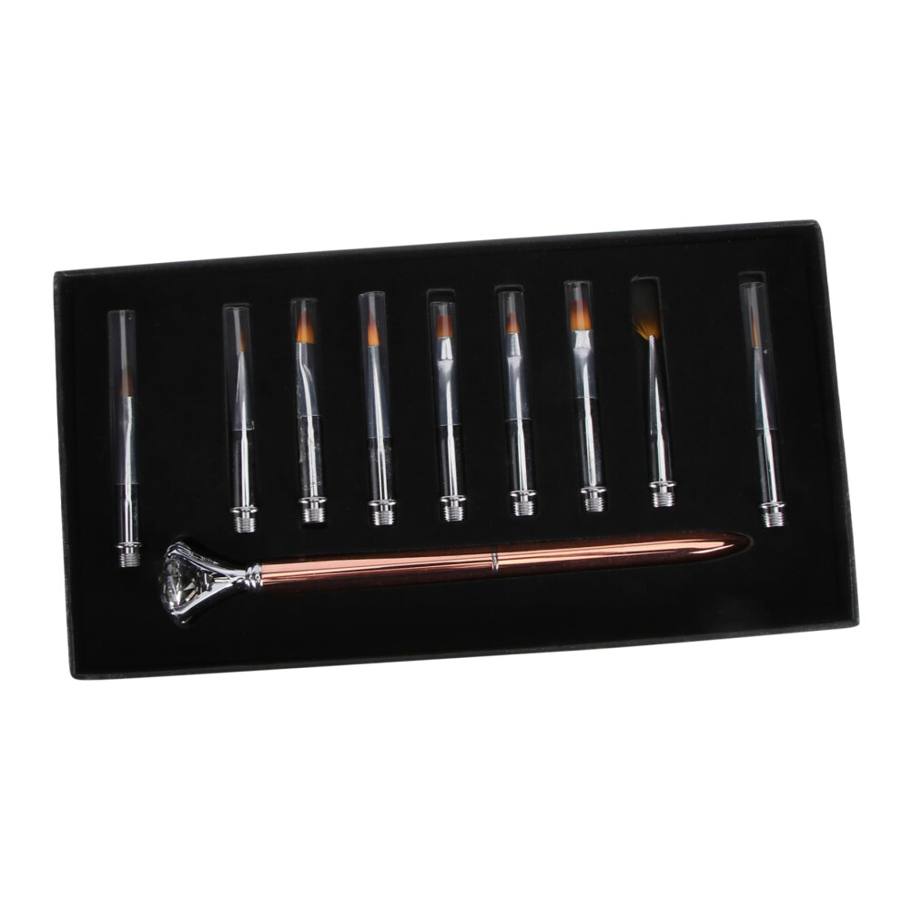 Gold Nail Art Brush Set 9Pcs With Crystal Handle For Precise Detailing And Gel Polish, Rose