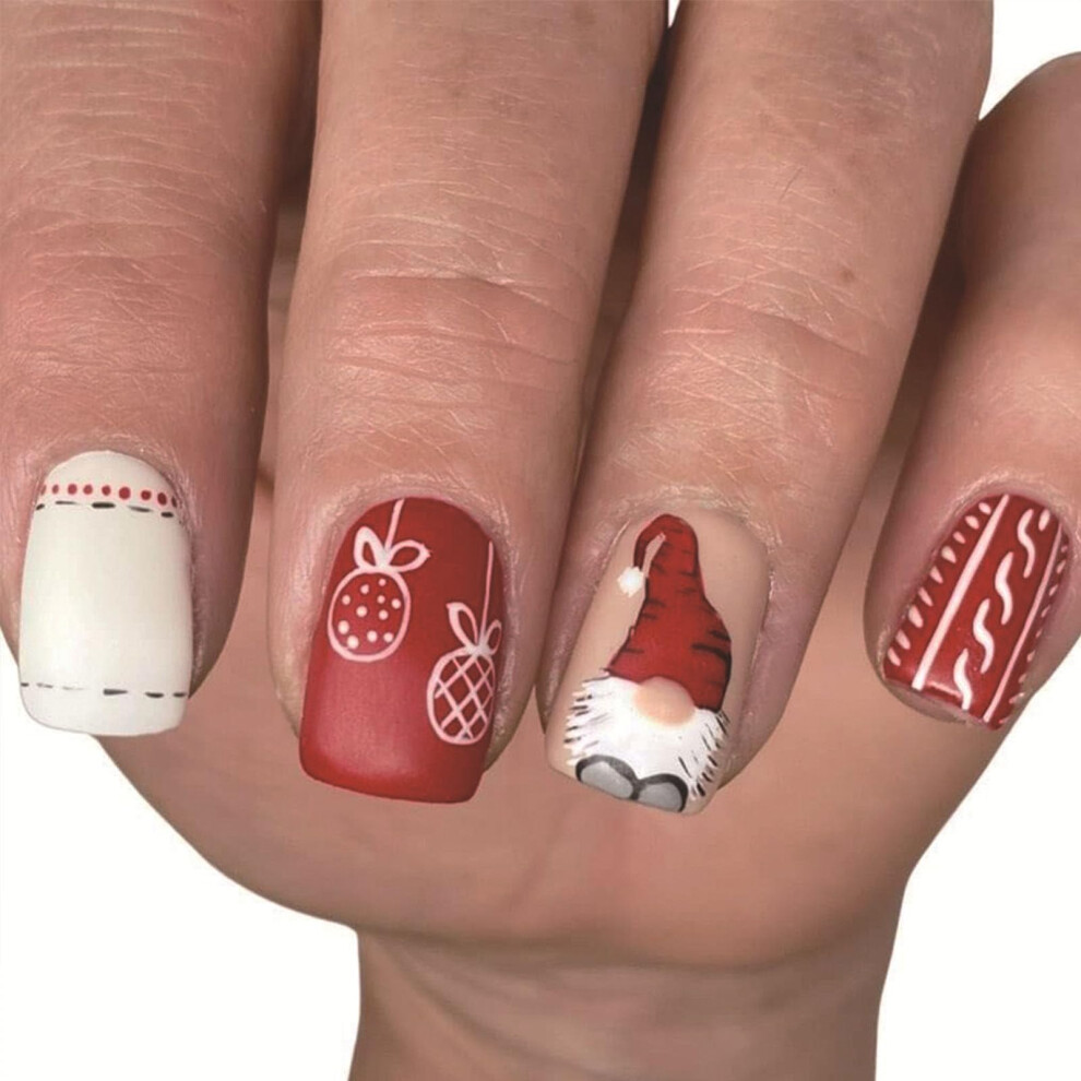 Christmas Press On Nails Short Square Santa Claus Winter Candy Design Holiday Fake Nails 24Pcs
