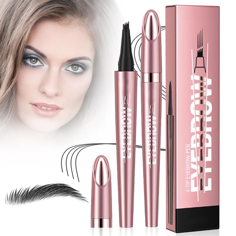 Black Microblading Eyebrow Pencil With 4 Tip Fork Waterproof Longlasting 3D Brow Pen For Natural Look