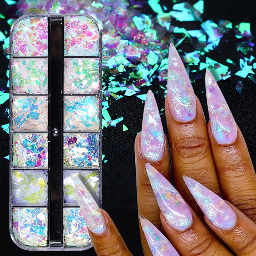 12 Colors Holographic Nail Glitter Flakes Mermaid Sequins for UV Gel Nail Art Face and Body