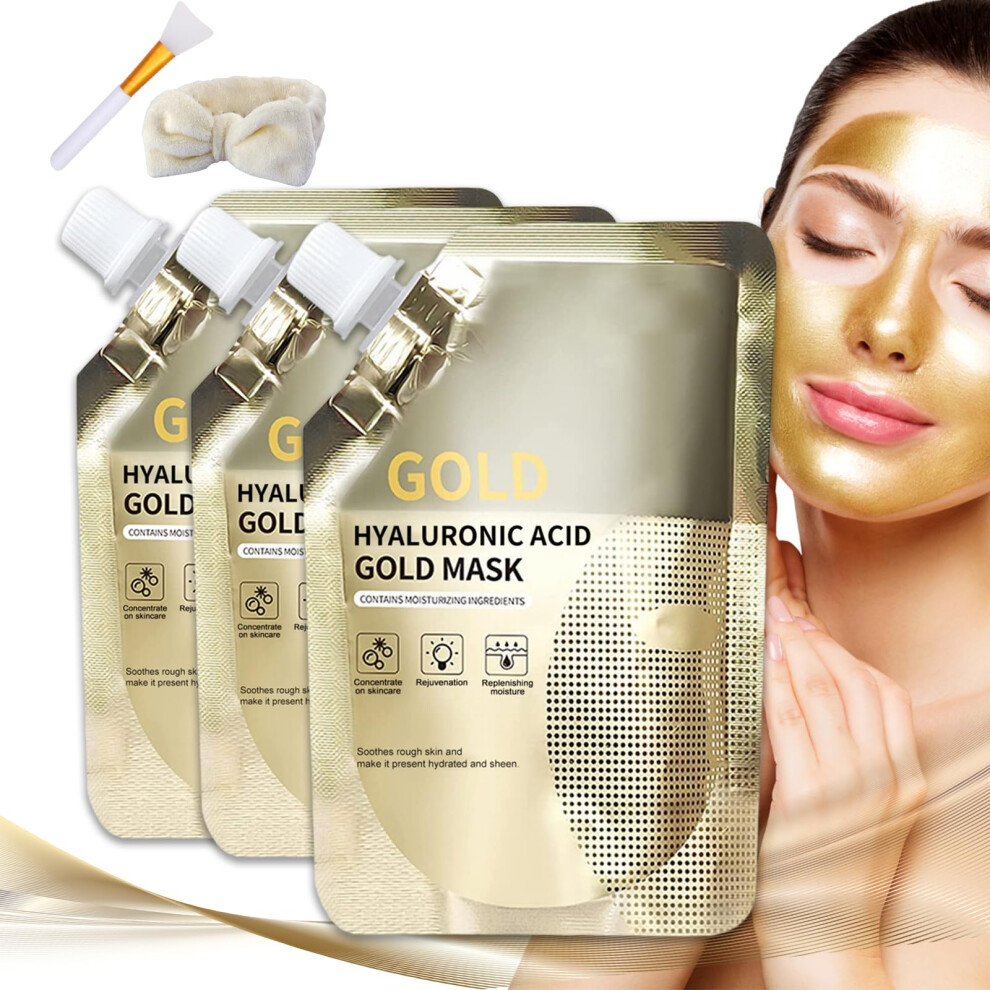 Gold Retinol Face Mask With Brush, Antiaging Snake Venom Formula, 3Pcs Spa Kit