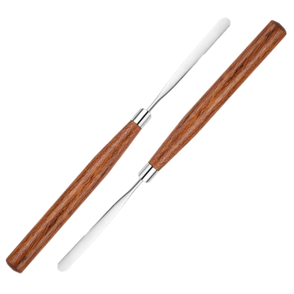 Makeup Spatula Set Stainless Steel with Wooden Handle Cosmetic Mixing Tool for Foundation and Wax