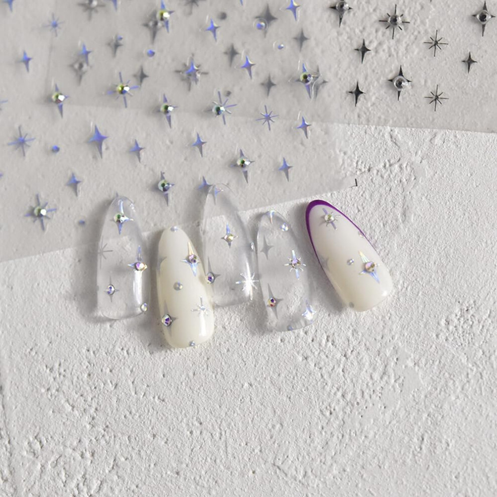 3D Rhinestone Star Nail Art Stickers SelfAdhesive Silver Decals for DIY Acrylic Manicure
